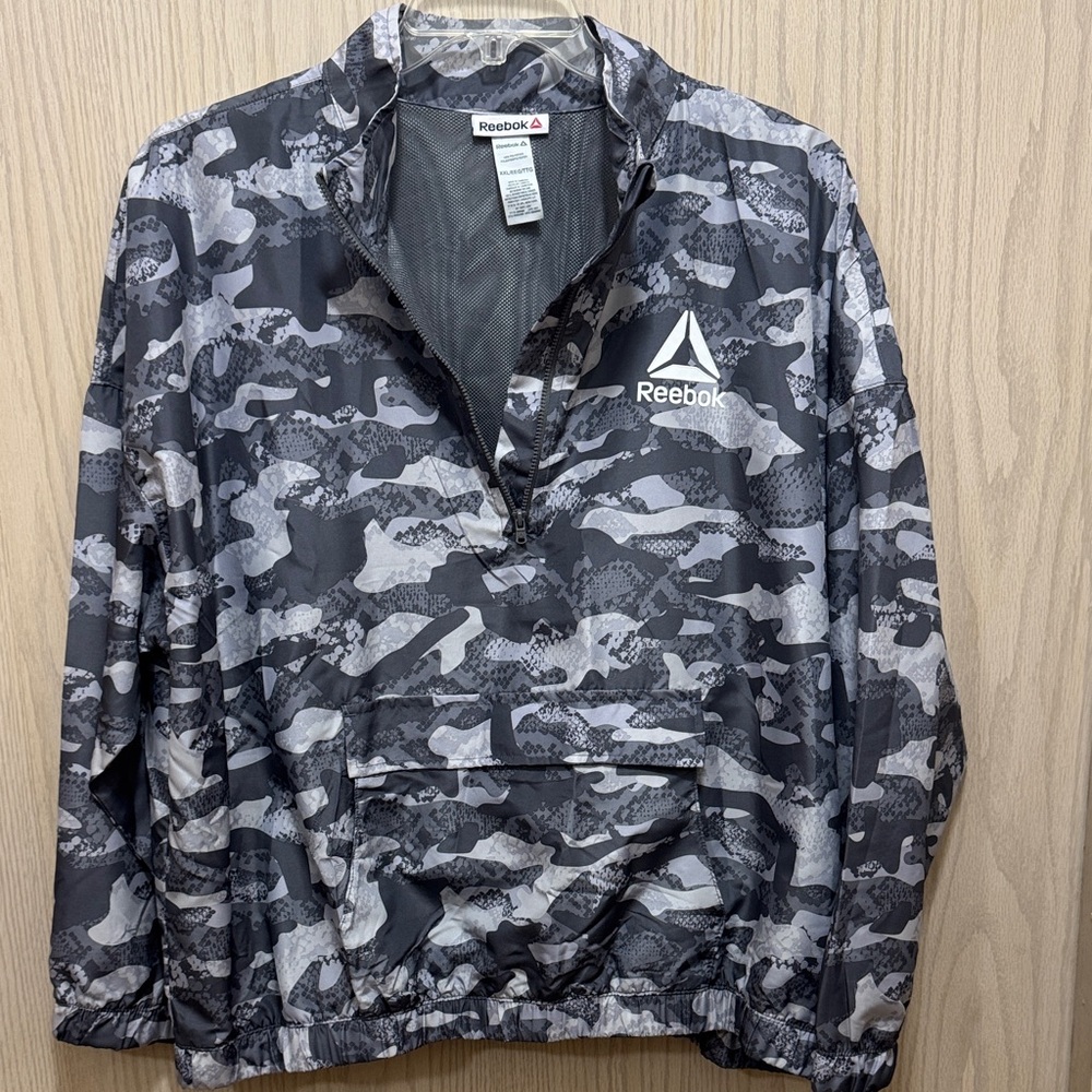 Reebok Black and Gray Camo Jacket